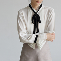 LIMONN autumn temperament commuter shirt female design sense niche ribbon top chiffon white OL elegant shirt