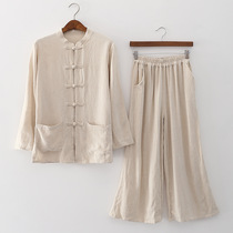 Chinese style Tai Chi clothing womens mens suits Chinese cotton and linen buckle literary tea clothing women Zen Buddha clothes women