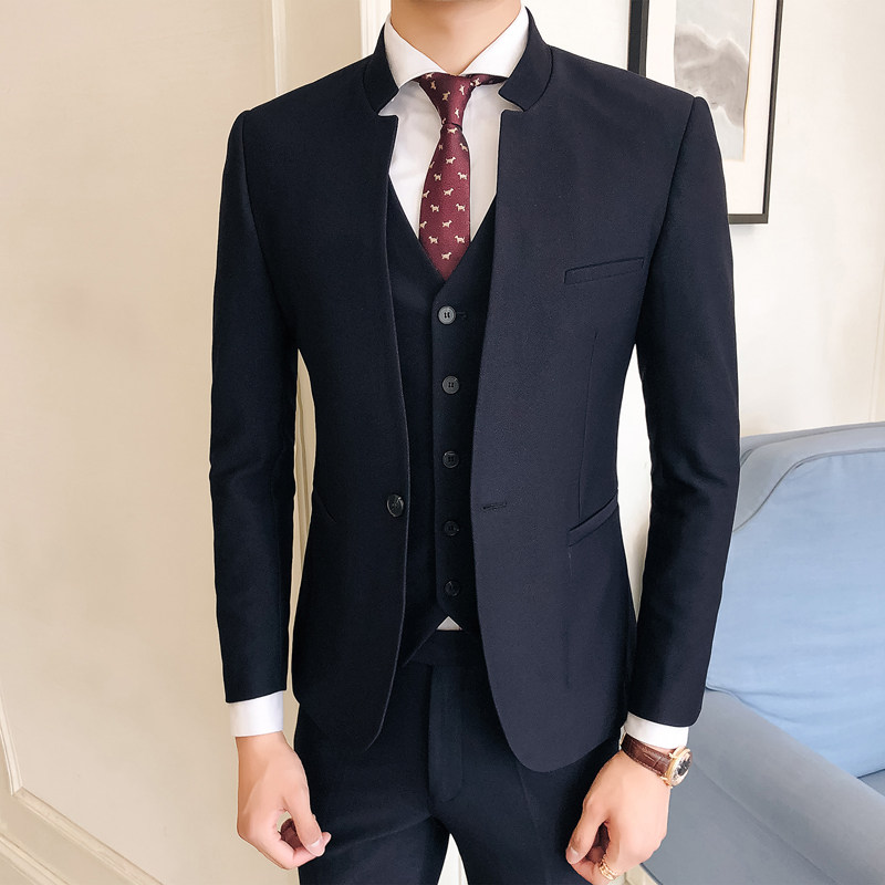 绅士挺括西装套装 无领修身男士单扣西服套装 xz170/p300-网商园-专业