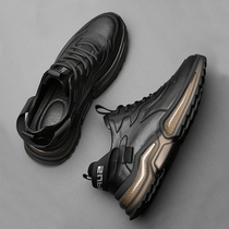 Shoes Mens Summer Sneakers Genuine Leather Retro Black Mens Shoes Han Prints 100 hitch for mens old daddy Shoes