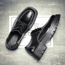 Mens leather shoes genuine leather casual shoes Korean version trendy black shoes Youth 100 hitch Inn damp shoes pine pastry bottom male shoes
