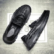 Bean-bean shoes 2022 New mens genuine leather Inrenlerfoe shoes Summer casual leather shoes One foot pedal lazy crowd shoes