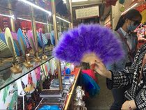 Full velvet padded feather fan pure white feather dance fan stage props 57 * 30cm send Beard