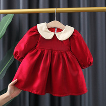 Girl dress autumn children solid color long sleeve skirt one year old child Spring and Autumn princess dress Korean baby skirt
