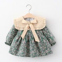 Female baby dress 2021 autumn new floral long-sleeved skirt 1 a 3-year-old middle and small girl Korean version of the princess