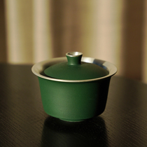16 open cup silver color handmade teacup Ceramic three-cai cover bowl Kung Fu tea set Household set