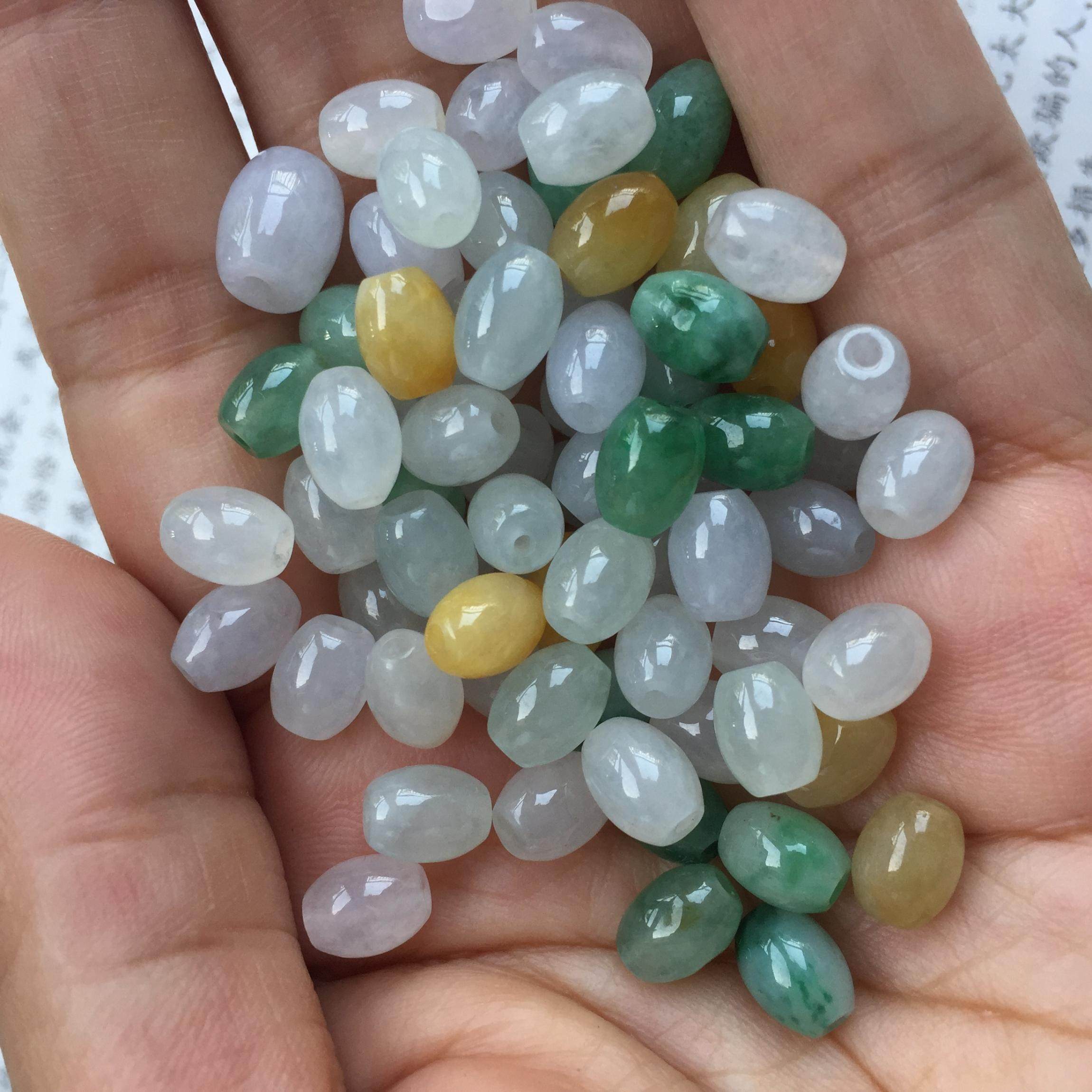 天然缅甸a货翡翠三彩冰种阳绿路路通飘花转运珠diy一马开心珠宝_7折