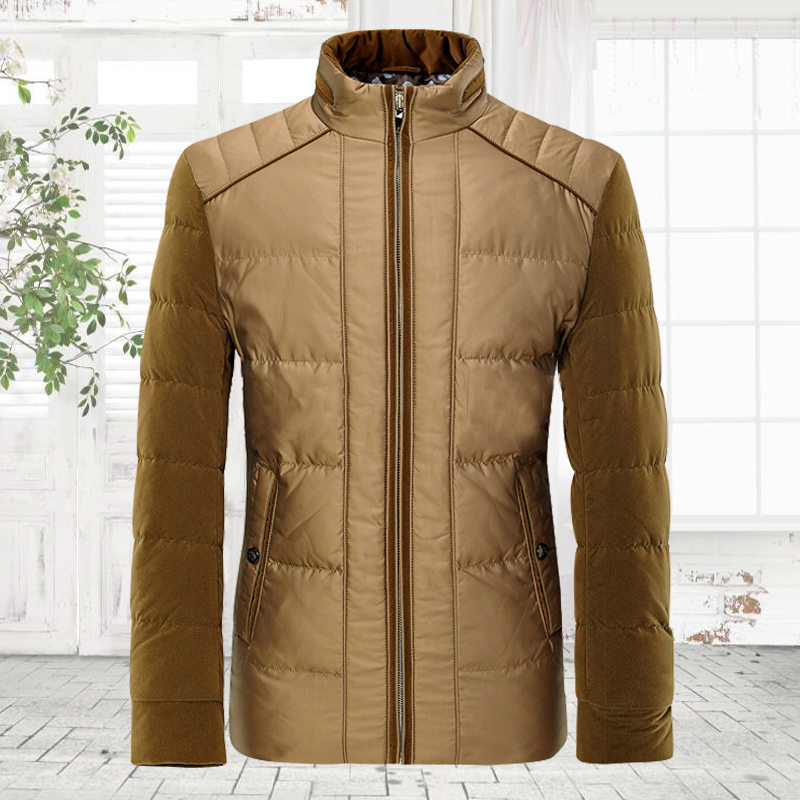 时尚潮牌立领羽绒服男韩版修身个性拼接保暖青年潮流男装外套_7折现价