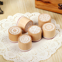 Korean stationery childrens diy creative round wood retro pattern seal lace series Hand account seal gift