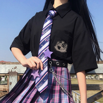 Puding Bear ~ jk shirt womens short sleeve summer dk uniform top loose middle sleeve Japanese black embroidery college style