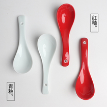 Shanshui a ceramic spoon dumplings small spoon couple rice spoon red wedding gift with dowry
