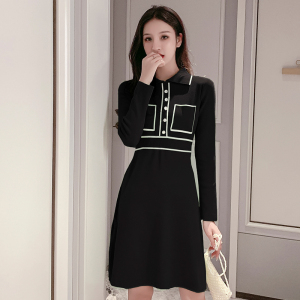 Aw2020 knitted sweater long sleeve Lapel style dress