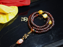 Tibetan centuries-old authentic Chinese date red leather with small pinewood and Buddha pearl true old Buddha pearl beautiful as flower