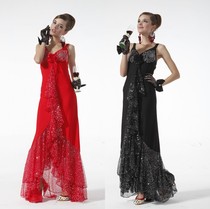 Black red hot drilling evening dress bright leaf multi-layer skirt display dress toast guest Thai dress 601#