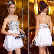 Lan Guifang Horse Chia Dress White Sexy Short Group Dew Back Water Drill Little Evening Dress Prom Night Club Dress