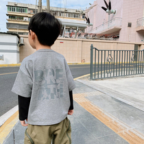 Bobo pig childrens clothing boys T-shirt spring new fake two long sleeves Korean version of the middle and big childrens coat tide