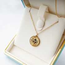 European and American relief portrait queens day moon god big round card necklace female titanium steel 18K golden moon sun lock bone chain