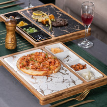 Nordic restaurant pizza snack plate square ceramic plate creative marble gold pattern Western food plate with steak steak