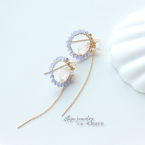 Original design -sweet blue-natural tansamite powder crystal pearl detachable lace earring earrings