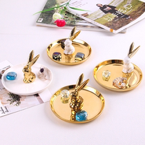 Export European and American golden rabbit ceramic jewelry plate jewelry storage plate bathroom storage home Golden antler ornaments