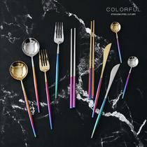 European-style Portuguese 304 stainless steel home home knife fork spoon chopsticks four-piece set colorful steak cutlery set