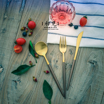 (Western tableware) Portugal same brown handle 304 stainless steel knife and fork dessert spoon high-end tableware