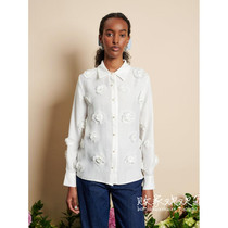 UK 08 09 Famous Brand SJ Womens New Lapel Flower Light Color Long Sleeve Shirt
