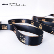 Ribbon custom gift box ribbon printing logo gold side belt gilded flower shop ribbon wedding wedding candy box satin ribbon