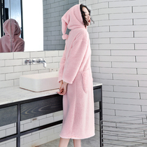 Coral velvet nightgown women winter sweet and lovely ladies one-piece pajamas thickened warm plush hooded home clothes
