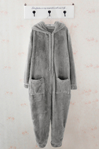 Couple pajamas female winter coral velvet jumpsuit men autumn and winter 2021 New cute rabbit ears home clothes