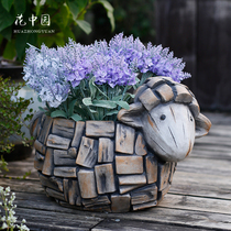 Lamb animal cute flower pot creative personality cartoon Cement stone landscape balcony arrangement Garden courtyard decoration