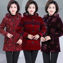 Middle-aged and elderly female winter grandmother corduroy plus velvet thickened cotton-padded coat mothers warm plus size cotton coat