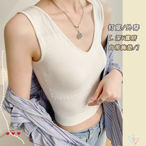 Spring Summer Vest Woman Modale Harness Chest Cushion V Collar Sexy High Waist Dew outside wearing Han b Bottom line in black and white