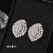 999 pure silver 925 foot silver needle ear nail female pure silver water drill shiny personality 2022 new earrings rhombus