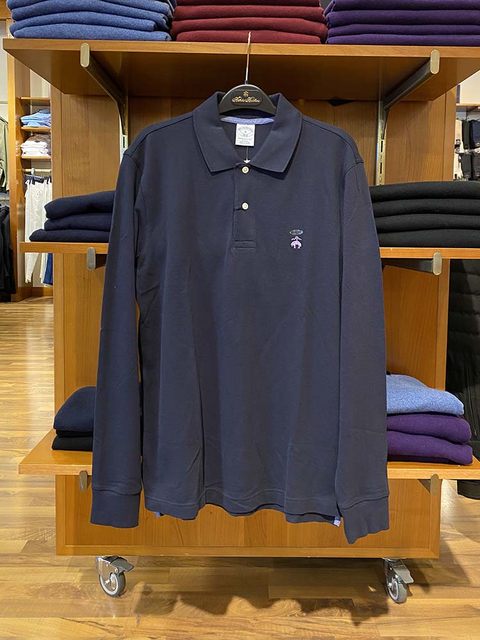 BrooksBrothers/Brooks Brothers ເສື້ອຢືດ POLO ແຂນຍາວຂອງຜູ້ຊາຍທີ່ມີກະດຸມກະທັດຮັດແລະລະດູຫນາວ