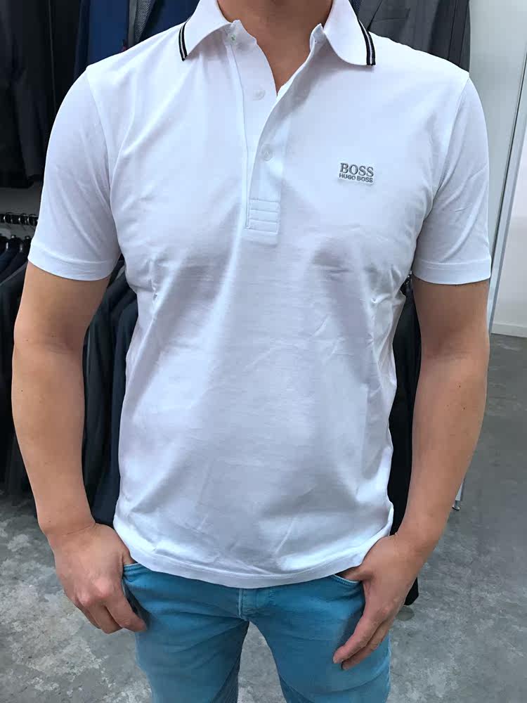 现货hugo boss/胡戈波士 高端绿标男士纯色休闲短袖polo衫