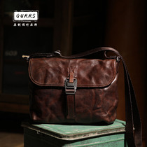 New original lock handmade leather mens bag do old vintage pleated shoulder bag head layer cowhide mens shoulder bag