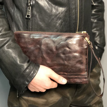 New mens handbag original handmade brush color pleated head layer cowhide bag retro old tide bag