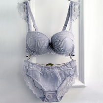 Retro Grey Snowspun Folds Lace Shoulder Strap Deep V-shape Sexy Thin with Teenage Girl Bra Suit Big Code