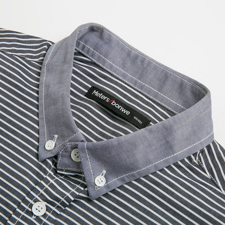 美特斯邦威2015夏装新款男大循环横条纹商务短袖衬衫吊牌价169元