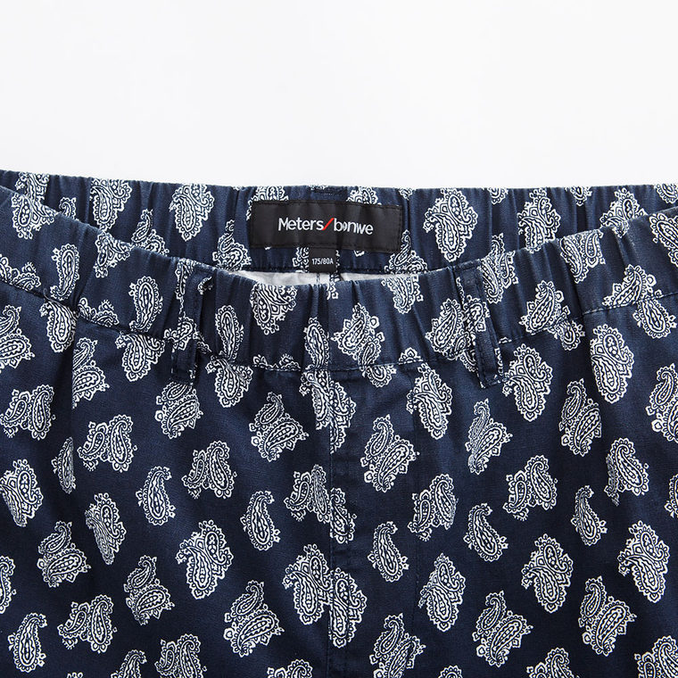 美特斯邦威2015夏新款男装梭织满身印橡筋腰头中裤吊牌价169