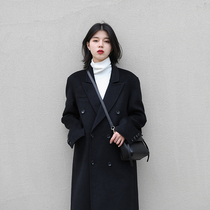 Woolen coat women 2021 Korean autumn and winter New Hepburn style black woolen coat medium long small man