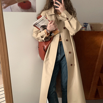 2021 New trench coat womens spring and autumn coat senior sense medium and long small man Joker khaki fashion