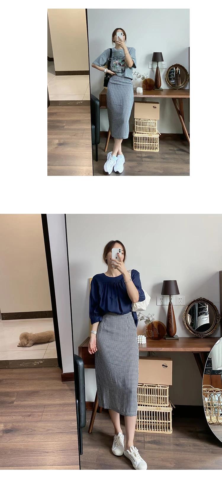 TRONG SEOUL váy kẻ sọc dài trung nữ 2020 mùa hè mới túi cạp cao hông đen và trắng phần mỏng cổ điển - Váy