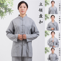 Lay clothes Mens and womens suits Meditation clothes Sea youth summer autumn and winter cotton Chinese stand-up collar plate buckle Monk clothes Buddhist supplies