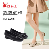 Spider-Wang Clear Low heels Woman Spring and Summer Female Soft Soft Soft Soft Soft Soft-Leather Small Fragile Shoes