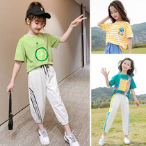 Girls' short-sleeved t-shirt 2023 new summer cotton suit big boy summer 7 little girl child loose top