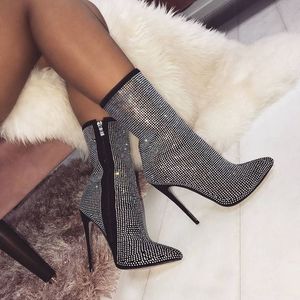 European and American women’s boots pointed head water drill high heels autumn and winter women’s shoes
