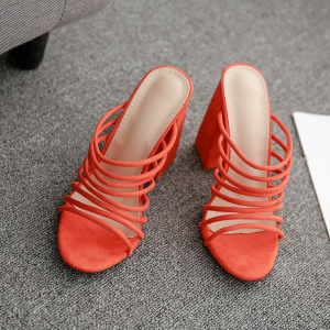 Fine-ribbon Roman Shoes Rough-heeled High-heeled Sandals 