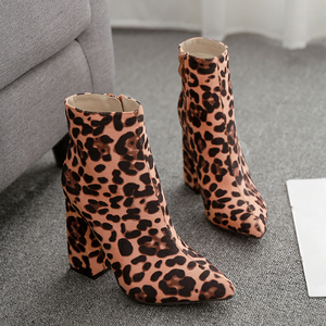 Sexy Leopard Print pointed thick heel women’s Boots